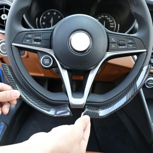 2 Pcs For Alfa Romeo Giulia Stelvio 2017-2019 Real Carbon Fiber Steering Wheel Decoration Frame Strip Cover Trim Car Accessory