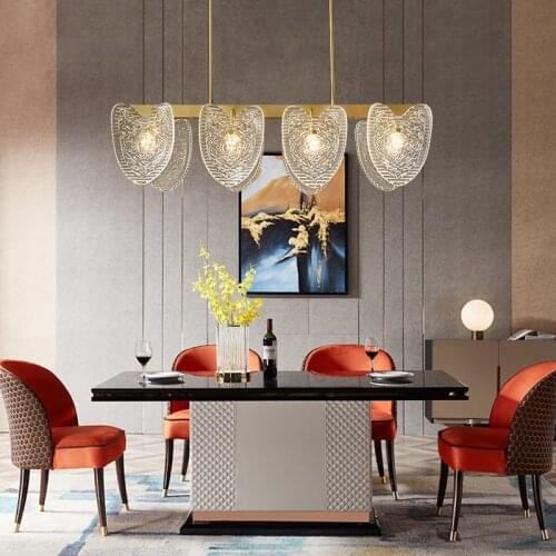 2020 new post-modern light luxury simple copper dining room lamp bar table lamp dining table lamp long pure copper chandelier