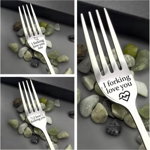 2021 Valentines Day Anniversary for Boyfriend Girl Stainless Steel Fork I Forking Love You Present Best Gift for Wife Husband