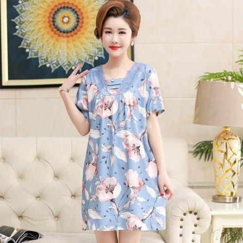 Plus Size 3XL 100% Cotton New Women Floral Sleepshirt Comfortable Short Sleeve Nightgown Loose Sleepshirt Casual Sleepwear