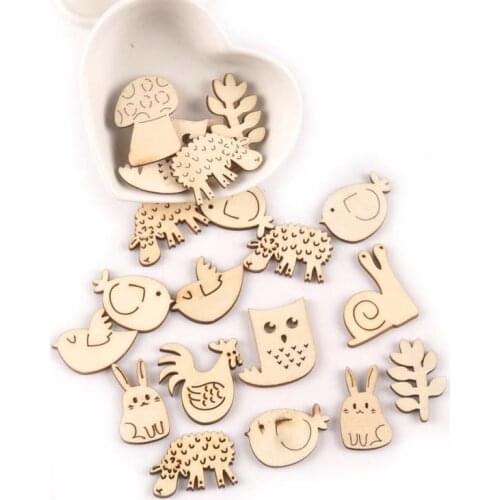 40pcs Mix Owl Animal Pattern Wood Crafts For Kid DIY Handmade Scrapbook Natural Wooden Home Decoration Ornament 25-35mm M2155