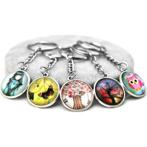 Brand New Glass Carbochon Anime Owl Keychain Keyring Women Chaveiro Trinket Tree Key Chain Ring Jewelry Souvenirs Gift Llaveros