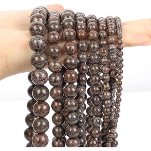 Alabaster Brown Snowflake Natural Stone Beads Round Loose Spacer Beads For DIY Bracelets Jewelry Making Findings 4/6/8/10/12MM