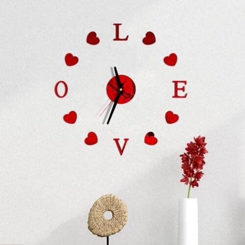 Love New Clock Watch DIY 3D Mirror Surface Sticker Wall Clock Living Room Home Office Decoration Cute Valentines Day Gift