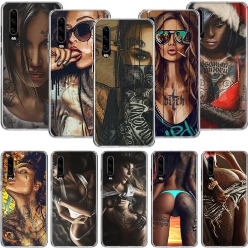 Sexy Sleeve Tattoo Girls Cool Phone Case For Huawei P30 P40 P20 P10 Mate 20 10 30 Lite Pro P Smart Z Plus Printing Cover Coque S