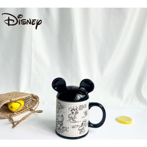 Disney mug cute Mickey handpainted ceramic mug with lid for home office coffee mug kids heat-resistant milk mug Handgrip mug