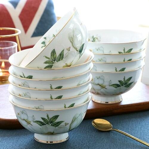 European Bowl Light Luxury Elegant Bone China Flower Bowl Phnom Penh Noodle Kitchen Food Service Bol Home Tableware ED50TW