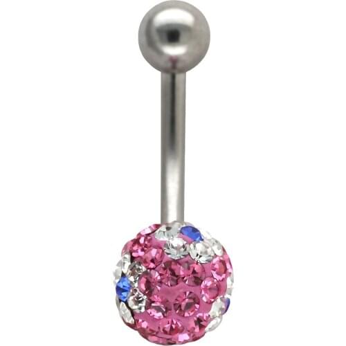 JHJT 1PC 316L Surgical Steel Assorted Colors Epoxy Crystal Balls Belly Button Ring Navel Piercing Body Jewelry New Fashion14g