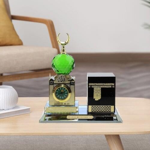 Eid Muslim Crystal Architecture Miniature Clock Tower Room Islamic Building Sculpture Souvenir Room Car Vehicle Home Decor