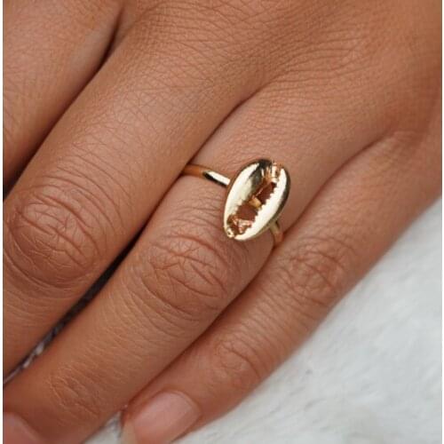 Bohemian Antique Gold Color Metal Shell Ring Finger Knuckle Adjustable Seashell Rings Summer Beach Statement Jewelry