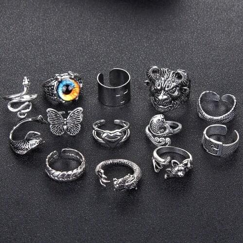 Retro Devils Eye Snake Animal Ring Plated Color Opening Adjustable Ring Mens and Womens Motorcyclists Party Jewelry