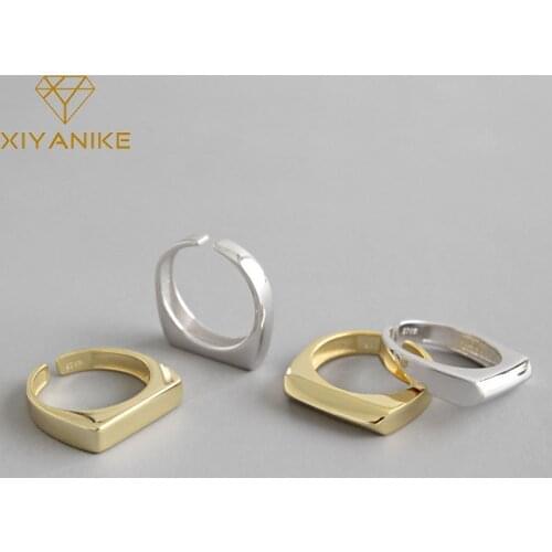 XIYANIKE 925 Sterling Silver Geometric Rectangle Smooth Bevel Ring Female Punk Fashion Jewelry Accessories Кольцо Wholesale Gift