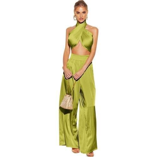 Summer Two Piece Set Backless Cross Top High Waist Wide Leg Pant Sexy Set For Women Soild Color Toursers Fashion 2 Piece Suit