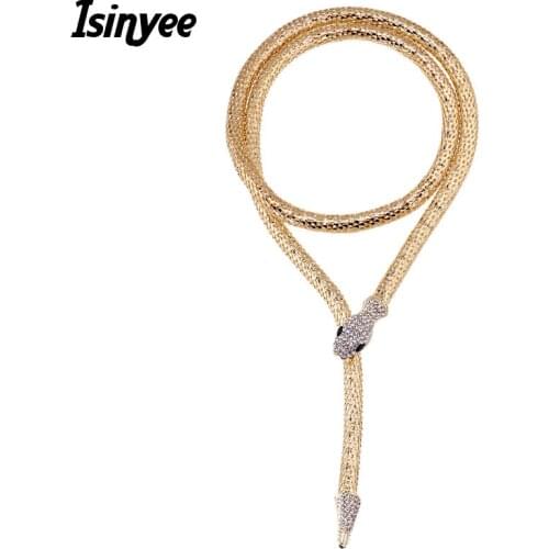 ISINYEE Fashion Punk Snake Crystal Necklace For Women Vintage Punk Gold Silver Plated Belts Jewelry Collier Femme Bijoux Cristal