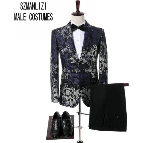 SZ Elegant Men Suits 2018 Navy Blue Terno Slim Fit Masculino Formal Groom Party Wear Mens Tuxedo Wedding Suits For Men