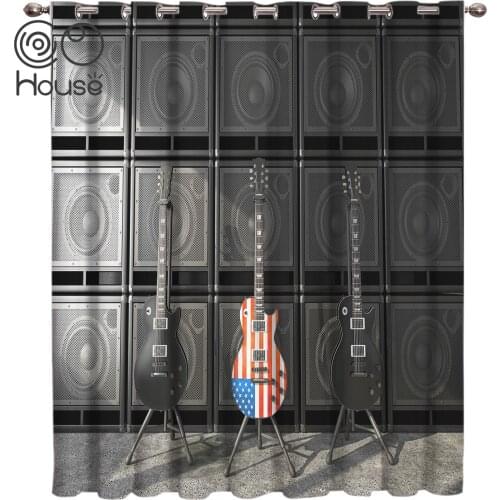 Musical Instrument Guitar American Flag Window Curtains Dark Kitchen Outdoor Bedroom Fabric Drapes Window
