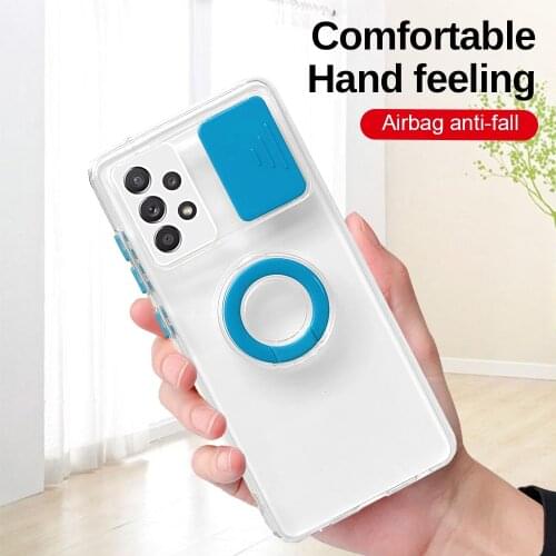 Soft Push Pull Transparent Phone Case For Samsung Galaxy A52 4G 5G Stand Ring Bumper Back Cover Fundas For Sansung A 52 52A 6.5"