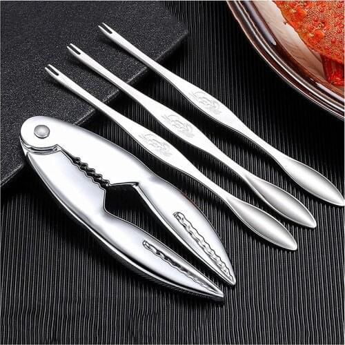 4Pcs Seafood Tool Set Including 1 Seafood Crackers and 3 Crab Legs Opener Shellfish Crab Leg Sheller for Gift to Friend