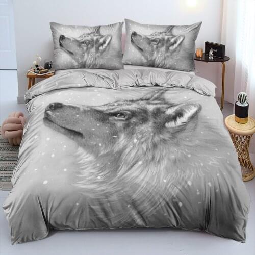 Duvet Cover Sets Animal Wolves King,Queen,Full Digital Printing Comforter Covers Bed Linen 3pcs Bedding Set Gray 265x230cm Size