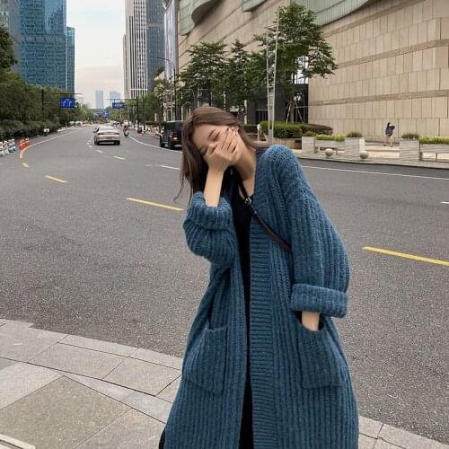 New fashion women female winter thicken warm long open stitich loose solid cashmere knitted sweaters long outerwear cardigan top