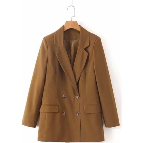 Obrix Solid Pattern Single Breasted Spring Autumn Jacket Female V-Neck Loose Straight Office Lady Streetwear Jacket For Women