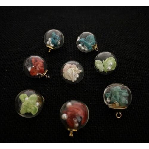 Wholesale 5 Pieces/pack of Glass Ball Color Dried Flower Pendant Glass Jar Small Pearls DIY Making Necklace Earrings Size 16 Mm