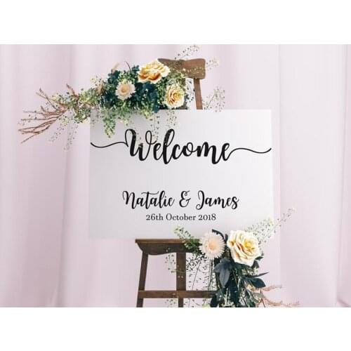 Personalised Welcome Wedding Decals Fancy Font Vinyl Sticker For Wall Mirror Wooden Removable Wedding Decor Wall Stickers