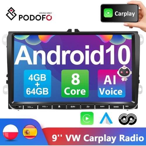 Podofo 2 Din Android 8.1 Car Multimedia Player GPS Radio For VW Volkswagen Golf Polo skoda rapid octavia Radio Tiguan Passat b7