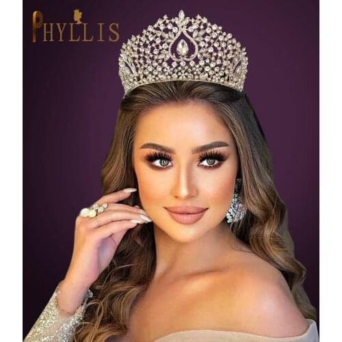 A268 Luxury Princess Crown Pageant Party Bridal Hair Jewelry Zircon Wedding Crown Queen Diadem Golden Women Tiara Headband