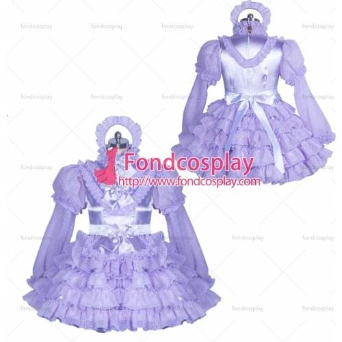 Fondcosplay adult sexy cross dressing sissy maid short French lockable lilac satin organza dress unisex Tailor-made[G3883]