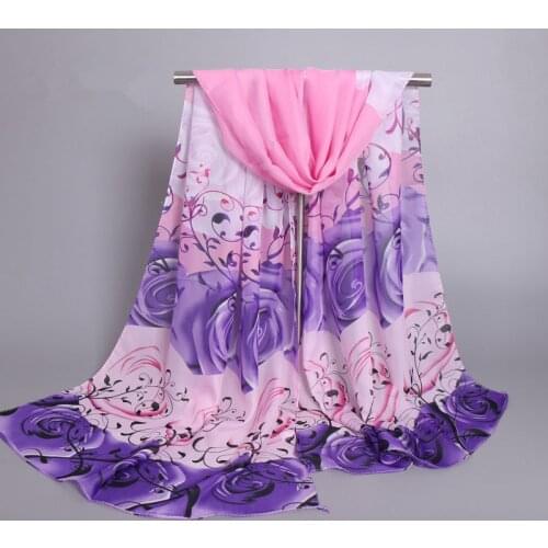 New printed flowers roses scarves chiffon polyester shawl hot sell beach cachecol foulard women silk muslim hijab wrap scarf