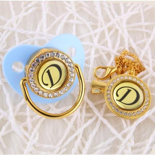 Blue Pacifier With Crystals Name Initials Bling Rhinestone Baby Pacifier Soother Including Chain Clip 0-12 Months