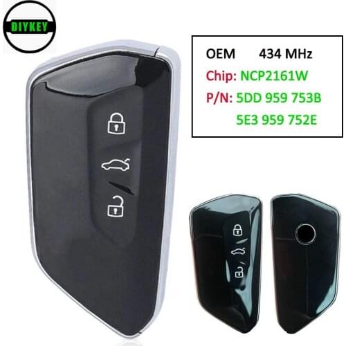 DIYKEY OEM Smart Remote Car Key - 3 Button 434MHz NCP2161W Chip - FOB for Volkswagen Skoda 2020 P/N: 5DD 959 753B , 5E3 959 752E