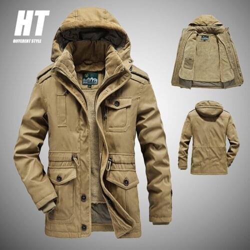 Thicken Mens Jacket Winter Fleece Warm Cotton-Padded Parka Jackets Man Hooded Casual Muti-pocket Outdoor Removable Snow Coats