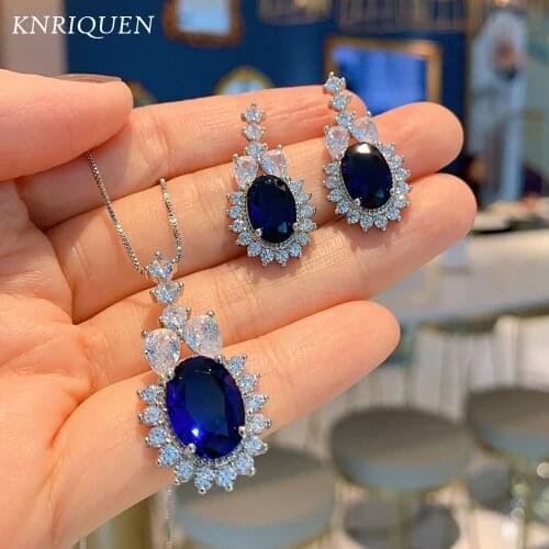 Vintage Tanzanite Sapphire Party Jewelry Sets 925 Sterling Silver Lab Diamond Wedding Pendant Necklace Earrings Anniversary Gift