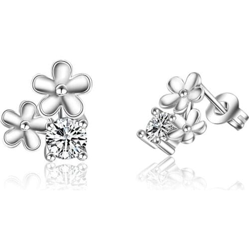 Hot Sale Promotion New Shiny Zircon Flower 925 Sterling Silver Stud Earrings for Women Girls Jewelry Gift Drop Shipping
