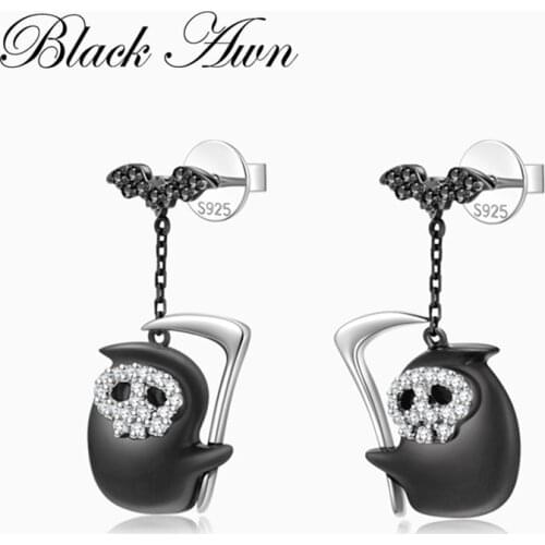 [SODROV] 925 Sterling Silver Jewelry Animal Bat Ghost Drop Earrings for Women Boucle D'oreille Silver 925 Sterling I299
