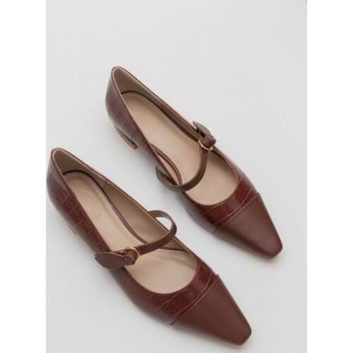 Mary Jane Single Shoes Woman 2021 Autumn Pointed Flat Scoop Shoes Wild Fairy Retro Dress Leather Shoe Square Heels Party Pumps