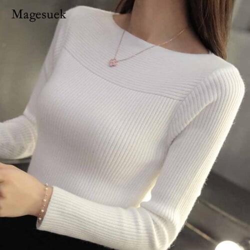 Women Pullover Sweaters Casual Long Sleeve Autumn Knitted Sweater Korean Style Winter Slim White Pull Knitwear Pull Femme 7571