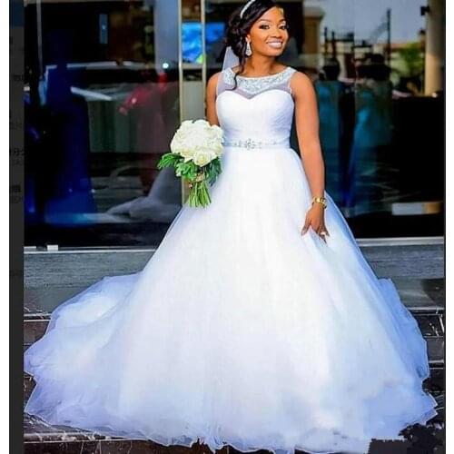 White Tulle Black Girls Ball Gown Wedding Dresses Plus Size African gowns Spring vestidos de novia 2022