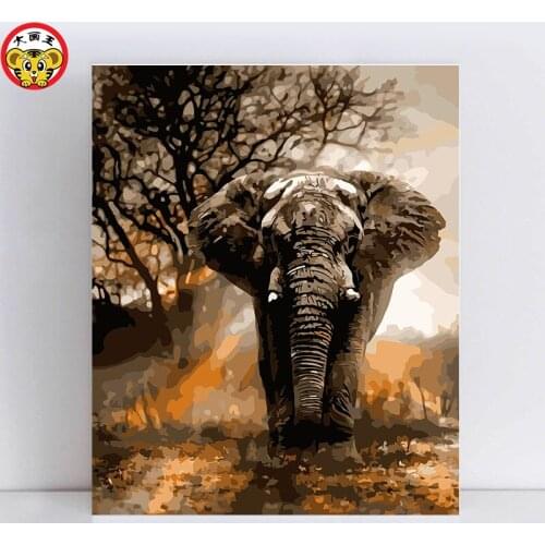 Painting by numbers art paint by number Running in the fury of an elephant paintings by numbers on canvas