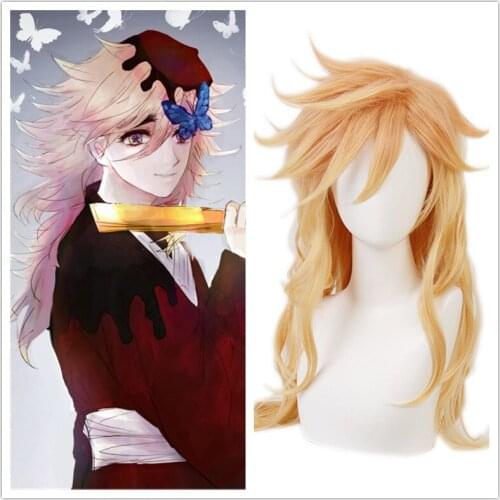 1pcs Anime Demon Slayer: Kimetsu no Yaiba Douma Cosplay Wig Long Blonde Heat Resistant Synthetic Hair Styled Wig + Wig Cap