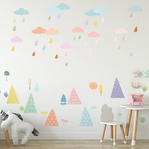 3 Styles Cloud Raindrop DIY Wall Sticker Ins Hills Trees Living Room Kids Room Decoration Mural Decals Removable Dorm Sticker
