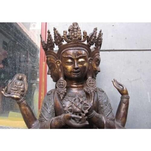 32Tibet bronze Three Face Eight Arm Hands kwan-Yin Ushnisha Vijaya buddha Statue