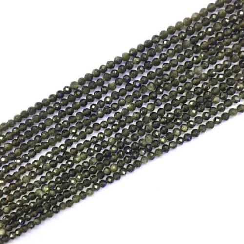 Lot of 5strings Natural Gold Obsidian Beads Faceted 2mm 3mm Gold Black Gem stone Tiny Obsidian Beads Tiny,15.5"/string
