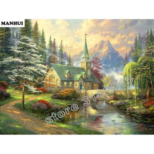 Craft Needlework Scenery 5D Diy Diamond Painting Riverfront villa Diamond Embroidery Square Drill Mosaic Picture BCD052