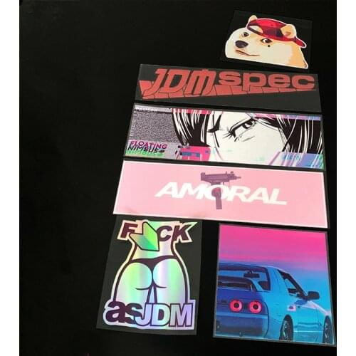 6PCS Car Sticker and Decals Motocross Auto Window Tail Decorate Decals for Hip-hop Akita Dog Beauty Eyes Uzi Sunset GTR Sports