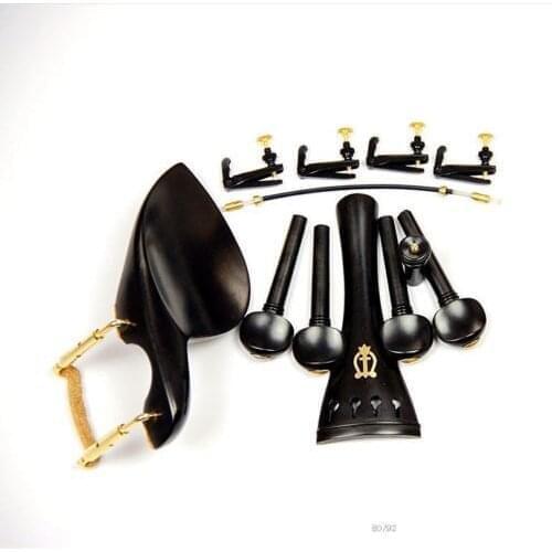 Free Shipping 1 Set New Top Grade Ebony Wood 4/4 Violin Parts Chin Rest With Golden Clamps Installed Tailpiece Strings Tuners