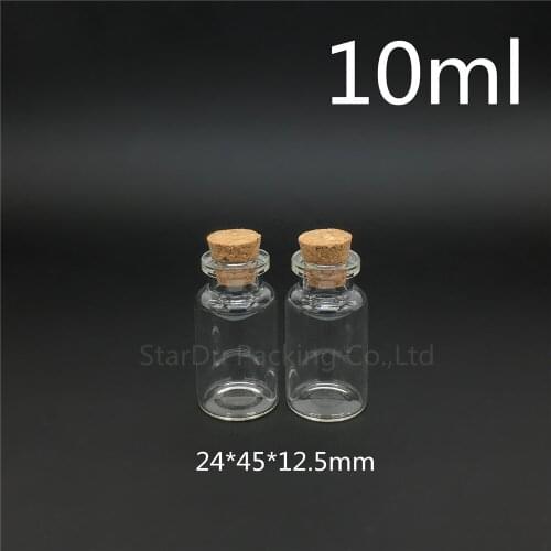 Free shipping 100pcs/lot 10ml 24*45mm Wishing Glass Bottle with Cork ,High-quality 10cc Glass Vials Display Bottle Wholesale