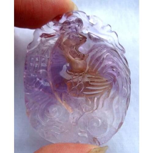 Free Shipping Natural Ametrine Carved Cock Pendants Women Jewelry Accessories Weddings Parties Birthday Gift